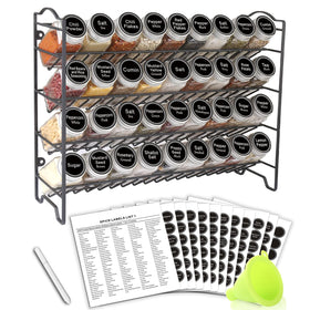 SWOMMOLY spice rack with 36 jars, front view for organized cooking.
