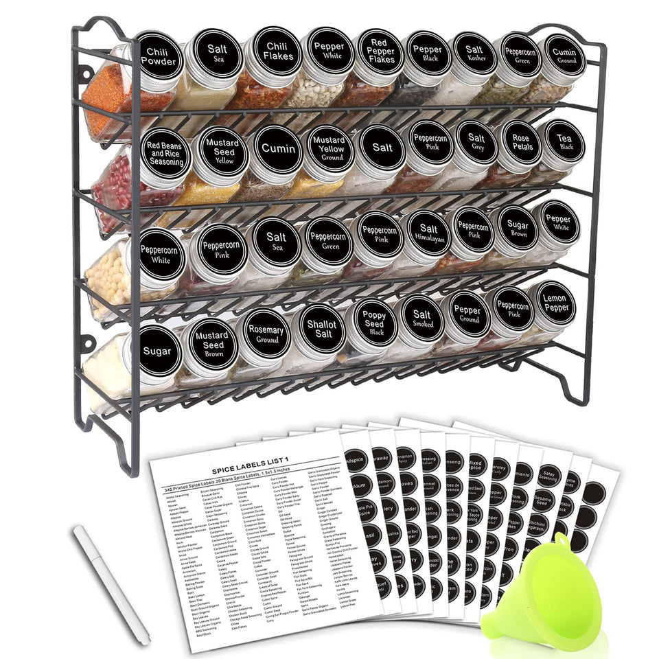 SWOMMOLY spice rack with 36 jars, front view for organized cooking.