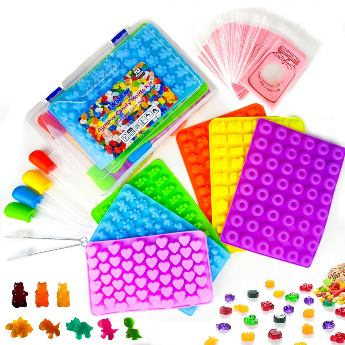 SWSHENR 112-piece gummy molds kit with storage box for organized candy making