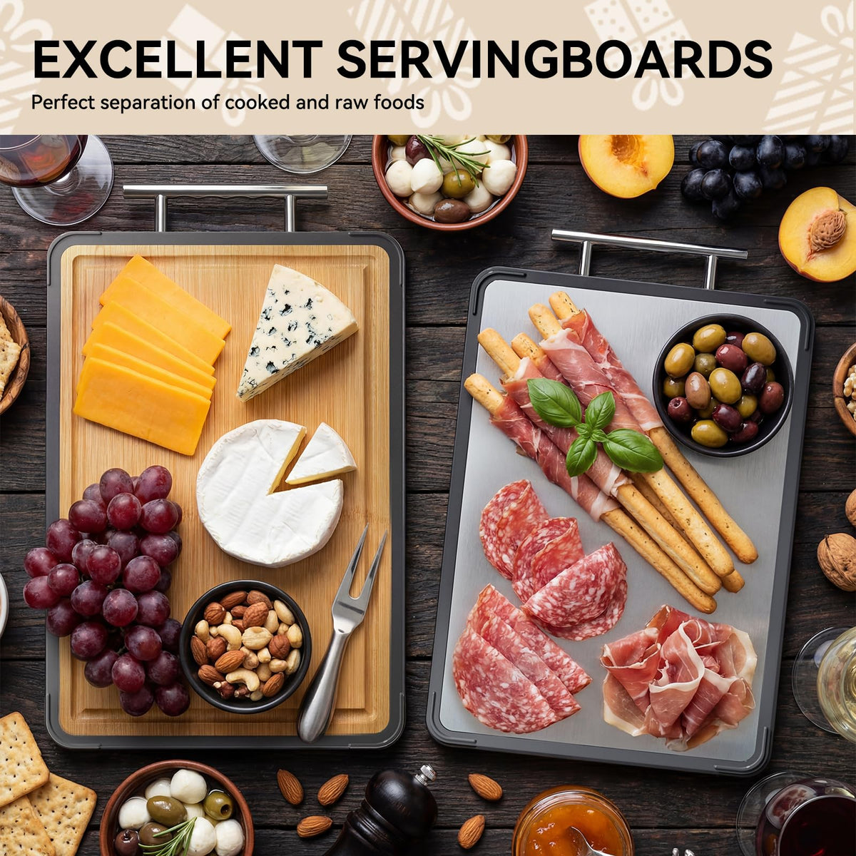Swshiiel board ready for meat, vegetables, and bread prep in busy kitchens.