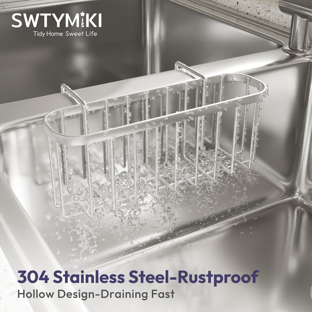 SWTYMIKI large-capacity rack keeps sponges and brushes organized.