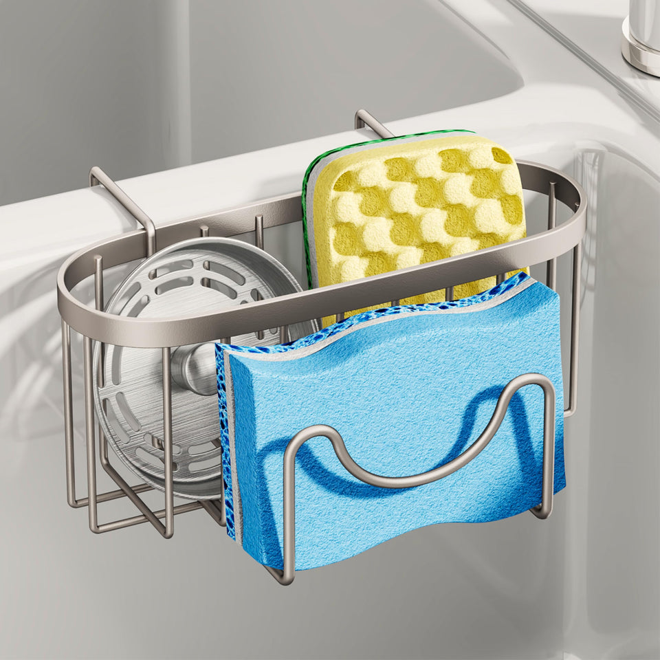 SWTYMIKI sponge holder over divider keeps sponges organized and dry.