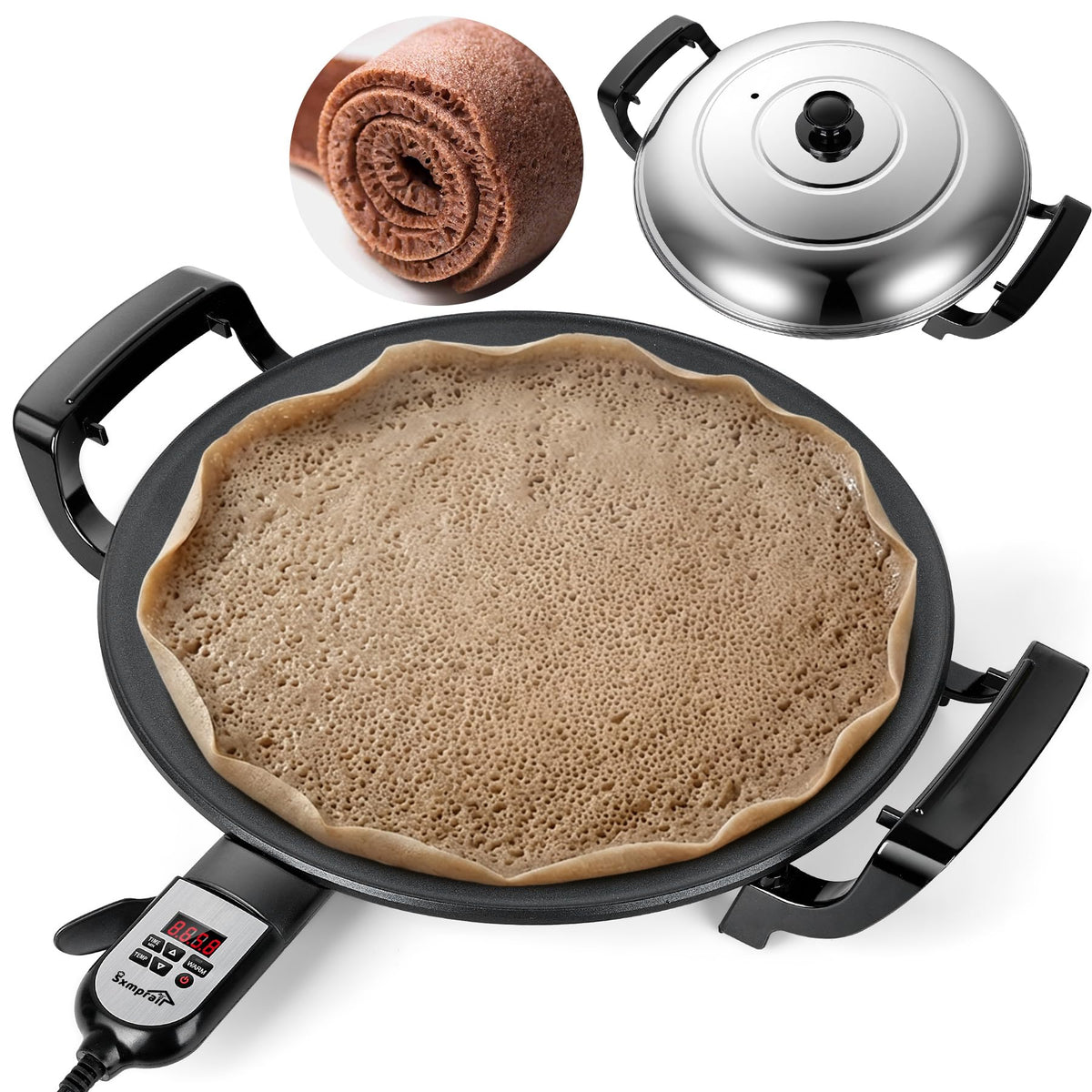 Sxmprail Injera Maker Mitad 18.5-inch surface ideal for even flatbread cooking.