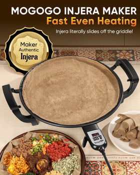 Sxmprail Injera Maker Mitad nonstick surface releases delicate breads with minimal oil.