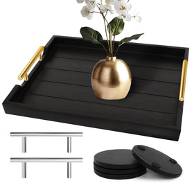 SXNOWS large black wooden coffee table tray, ideal for serving snacks and beverages