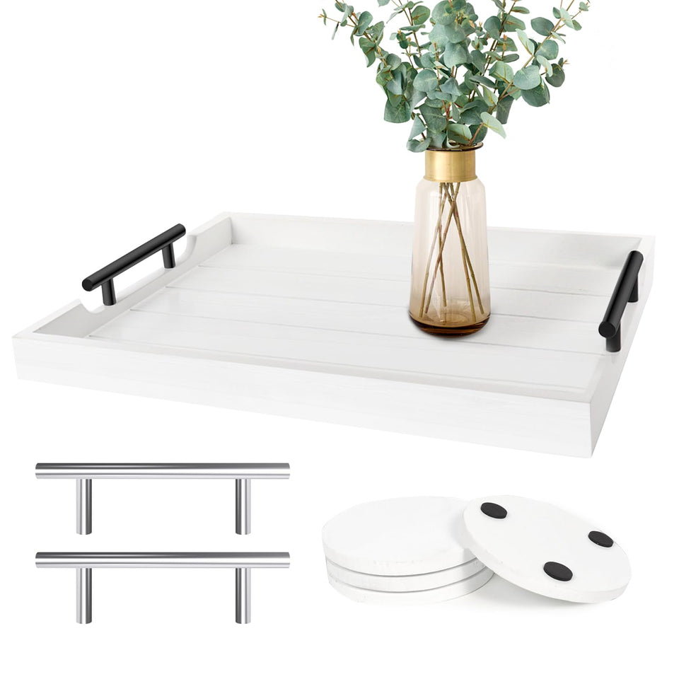 SXNOWS coffee table tray in white with dual handles for easy serving