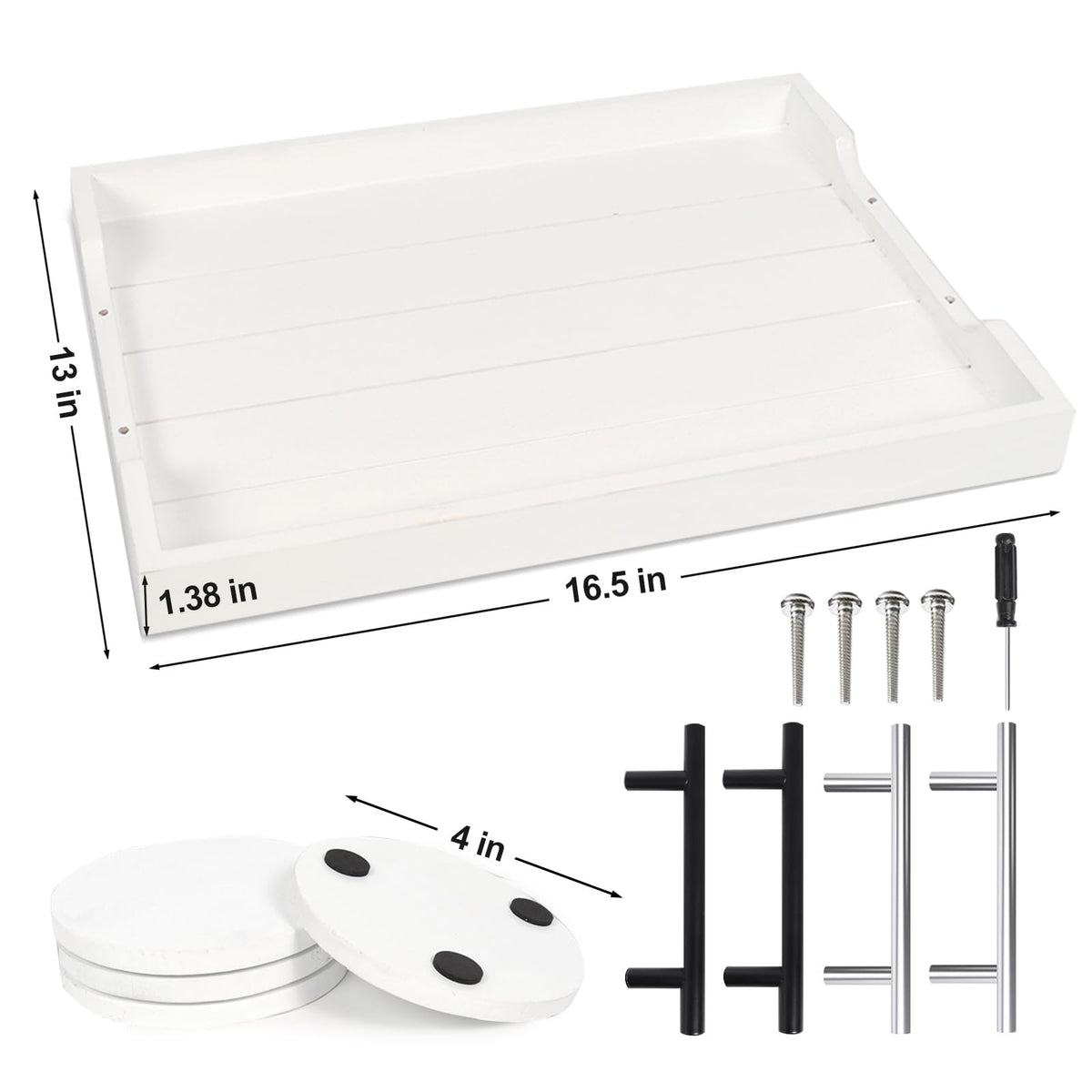 SXNOWS wooden tray includes four coasters to protect surfaces