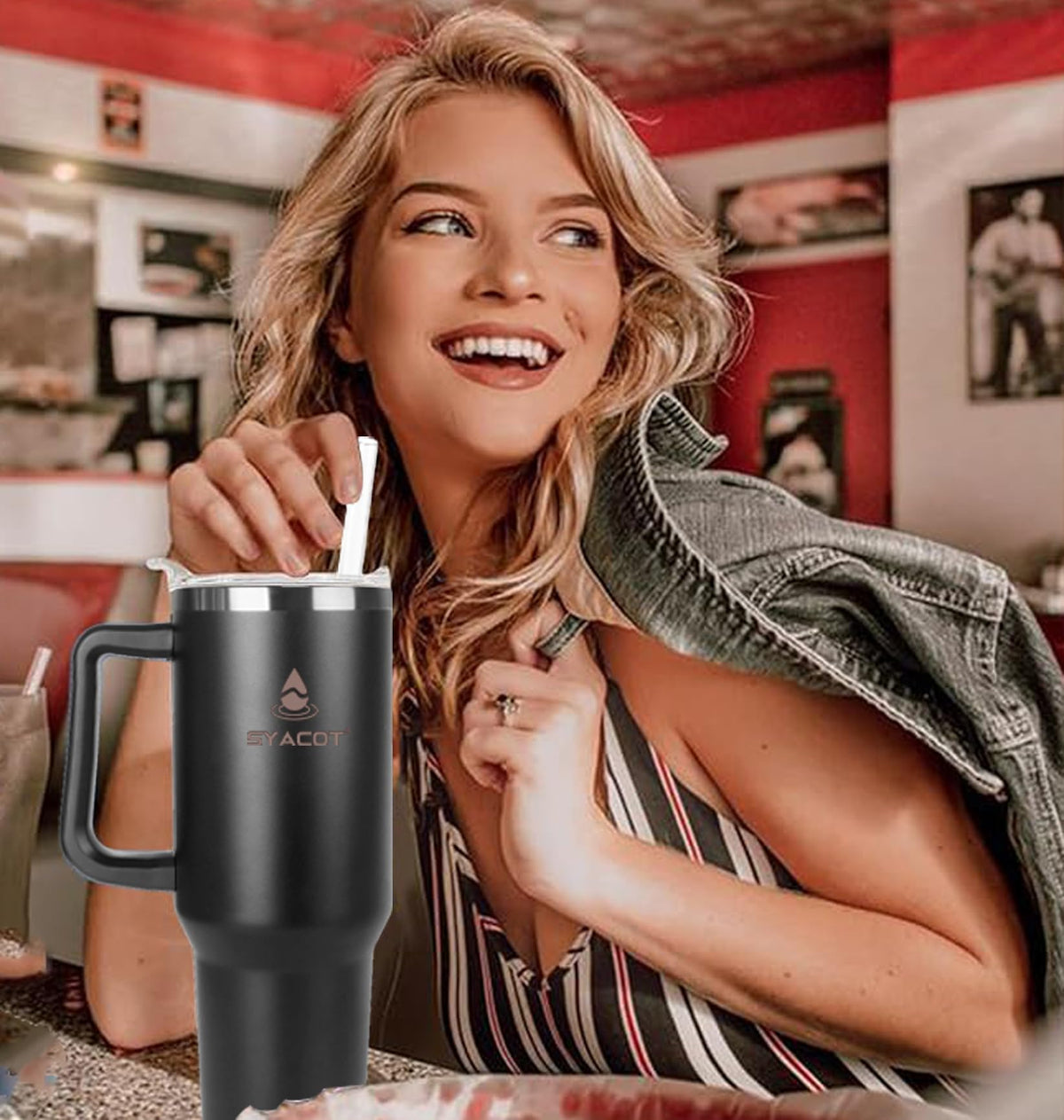 SYACOT 40oz dual lids design for versatile use at home and on the go