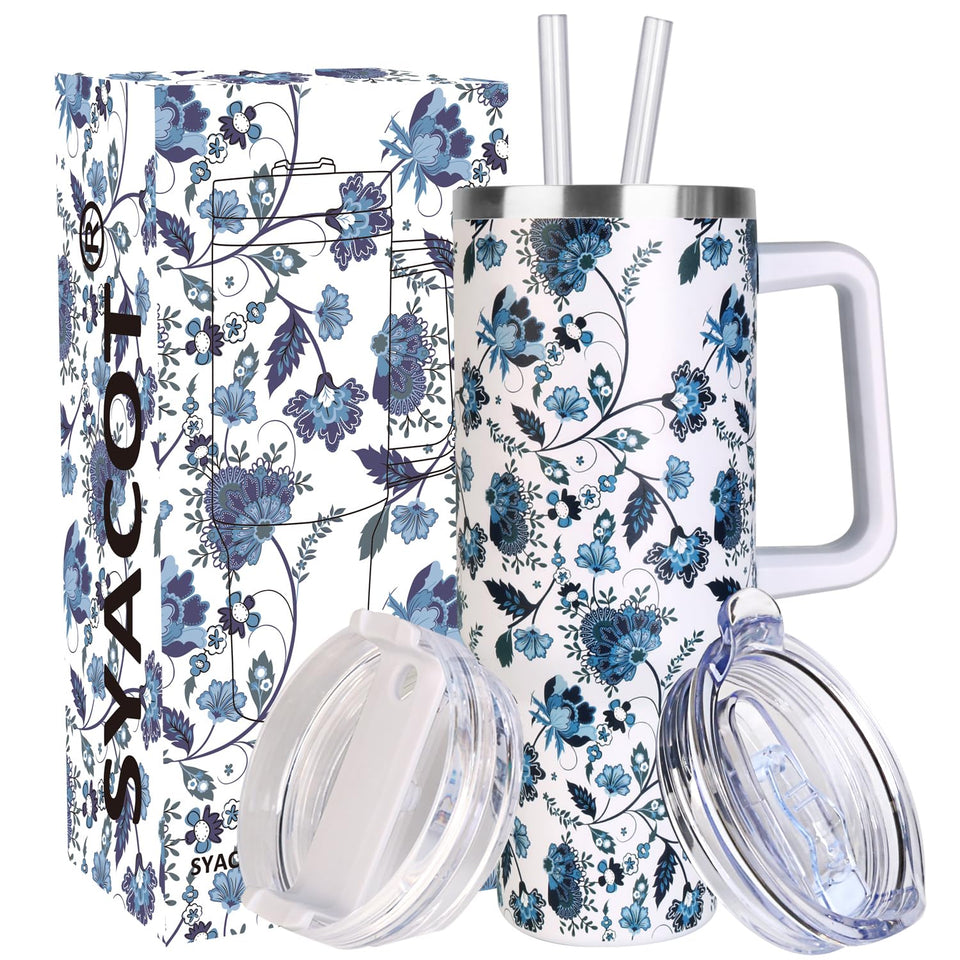 SYACOT 40 oz tumbler with handle and straw, ergonomic grip for daily hydration.