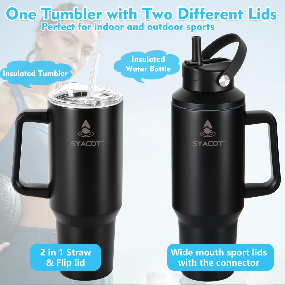 SYACOT 40oz tumbler with straw for convenient sipping during workouts