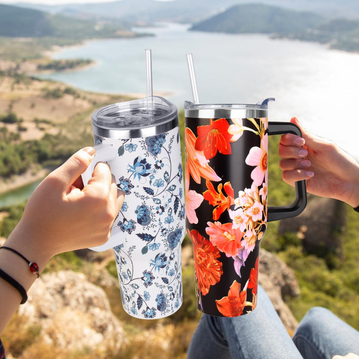 SYACOT 40 oz travel cup fits most car cup holders for on-the-go hydration.