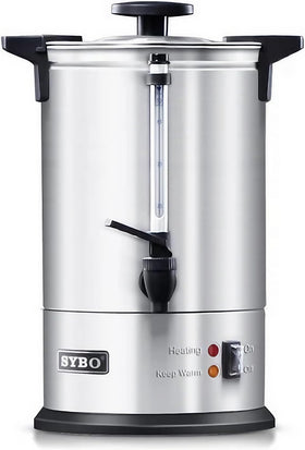 SYBO 18L coffee urn front view highlights event-ready capacity.