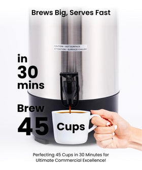 SYBO 6L coffee urn side profile, sleek professional design.