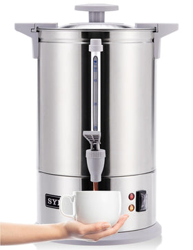 SYBO Percolate coffee maker front view demonstrates a durable stainless body for catering