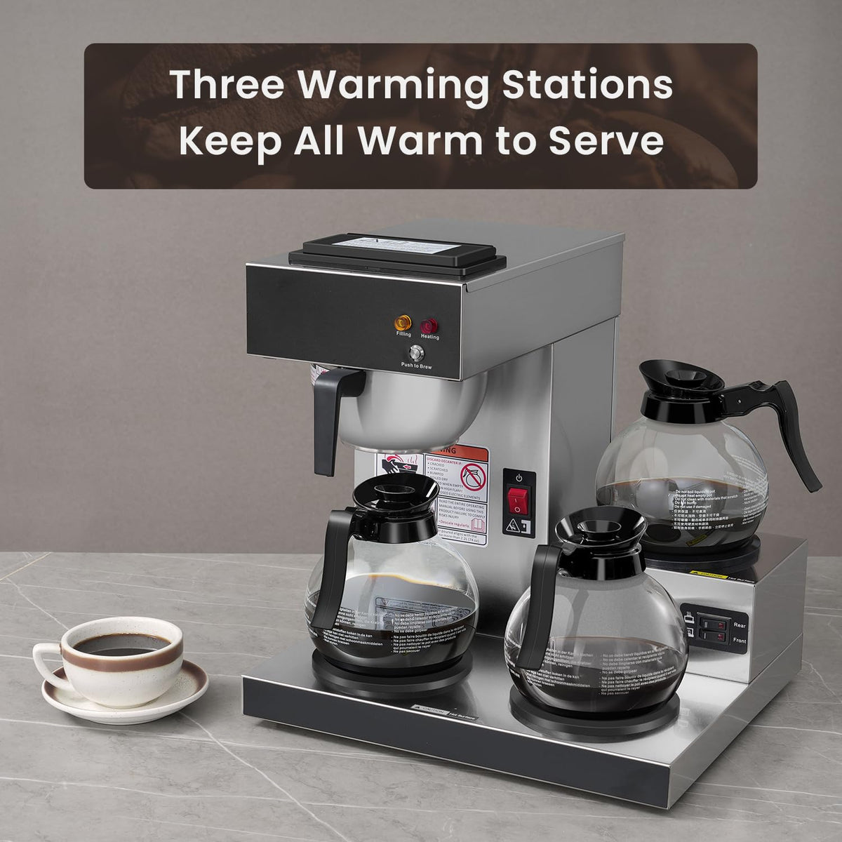 SYBO stainless-steel-coffee-machine-front-view shows a durable, modern kitchen look