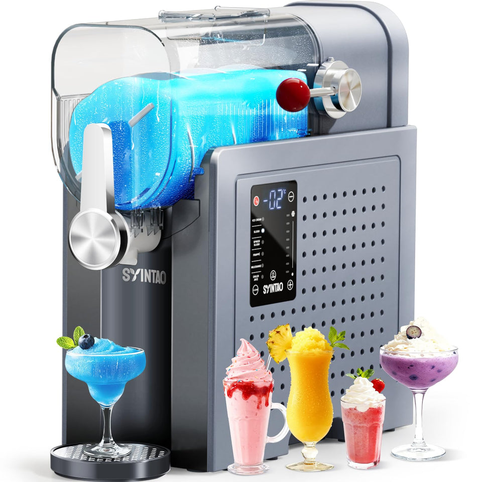 SYINTAO 2-in-1 machine front view showing compact home appliance for frozen treats
