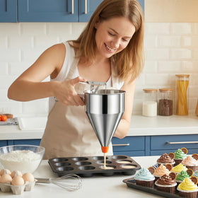 Sykexonm detachable-squeeze-handle enables one-handed control for clean pancake lines.