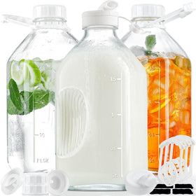 Syntic 3-pack glass water bottles with handle for easy pouring and storage