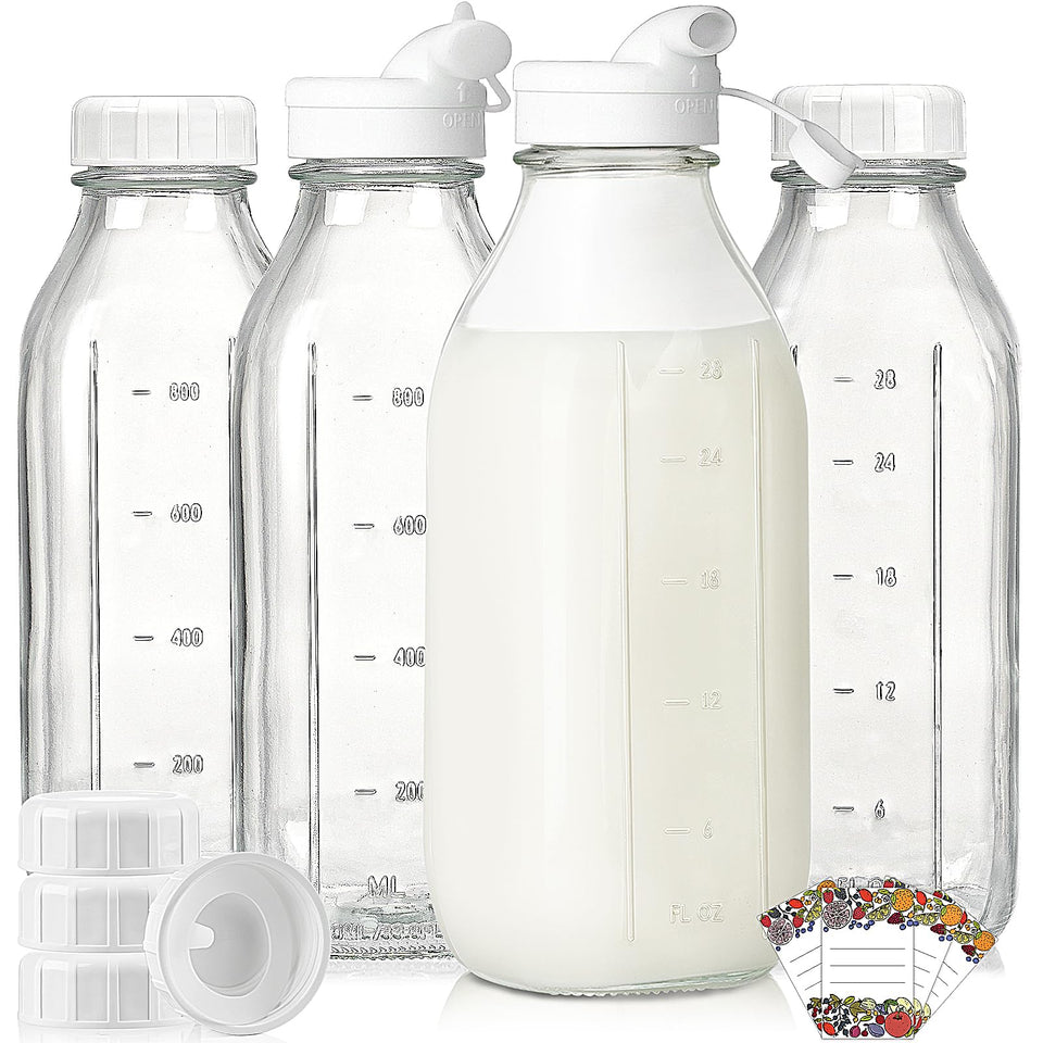 Syntic 1L glass milk bottles with scale for precise portion tracking