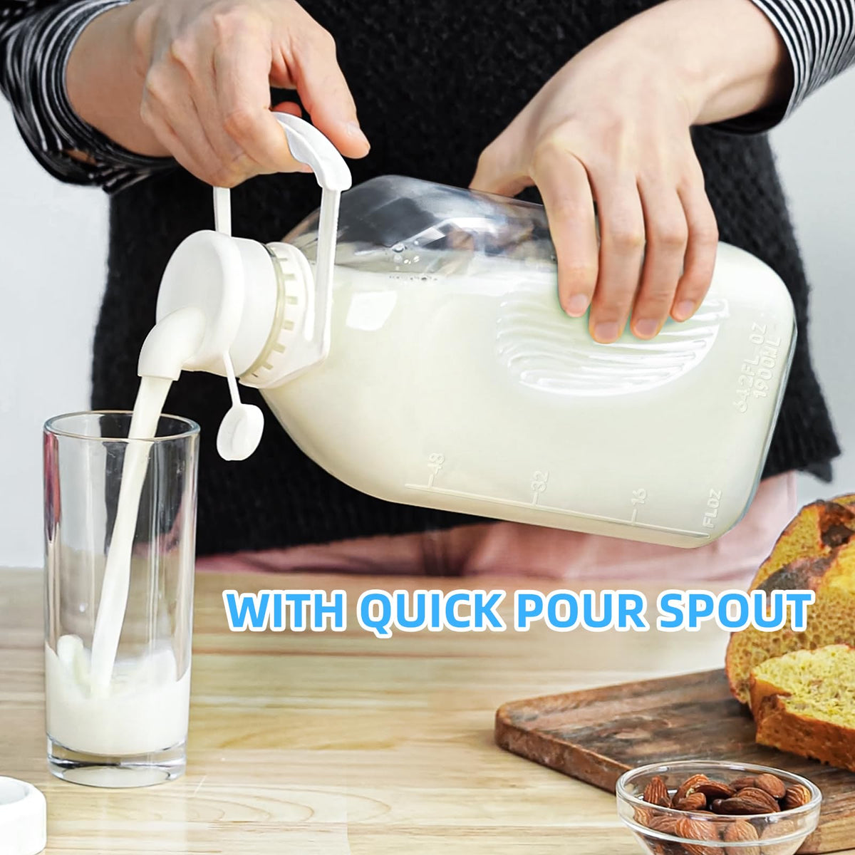 Syntic glass bottle lid with silicone seal provides airtight, leak-free storage.