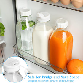 Syntic glass milk bottles featuring two pour spouts for easy pouring