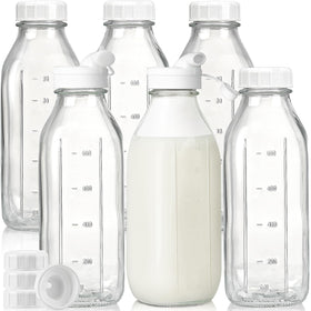 Syntic liter glass milk bottle with airtight lid for freshness.