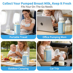 Syntic multipurpose 16 oz glass bottle for milk, juice, or water.