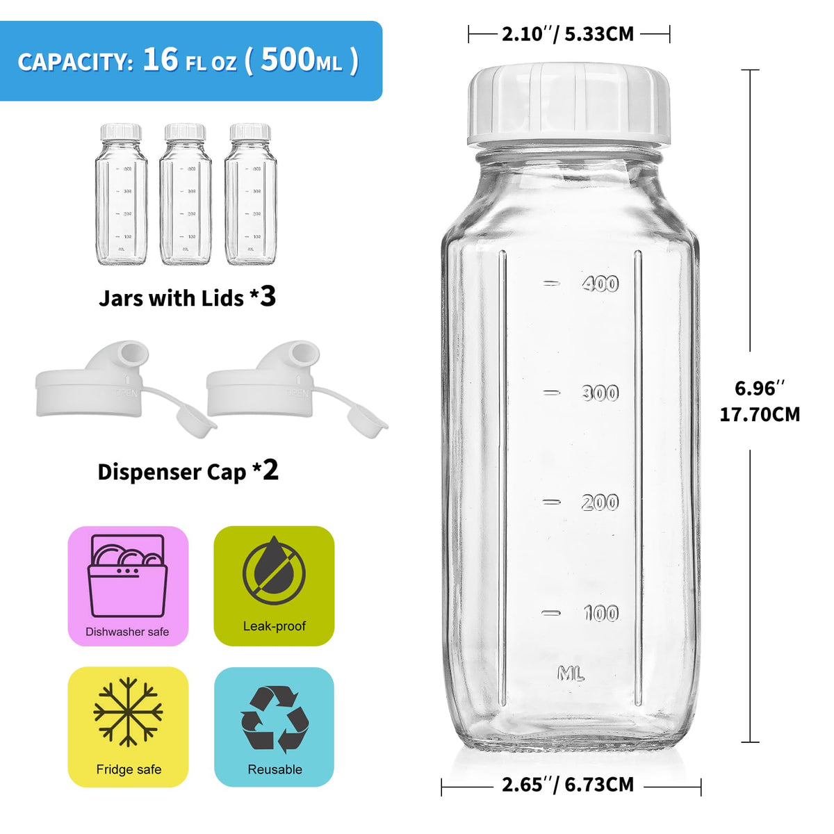 Syntic reusable glass milk bottle for storage and beverages.