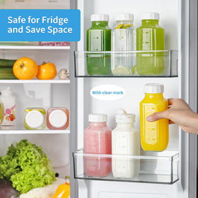 Syntic square 16oz glass bottles provide easy grip and space-saving fridge storage.