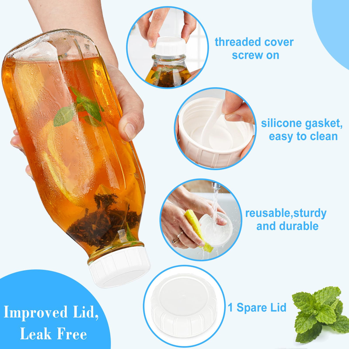 Syntic square liter glass bottle with airtight seal for juices