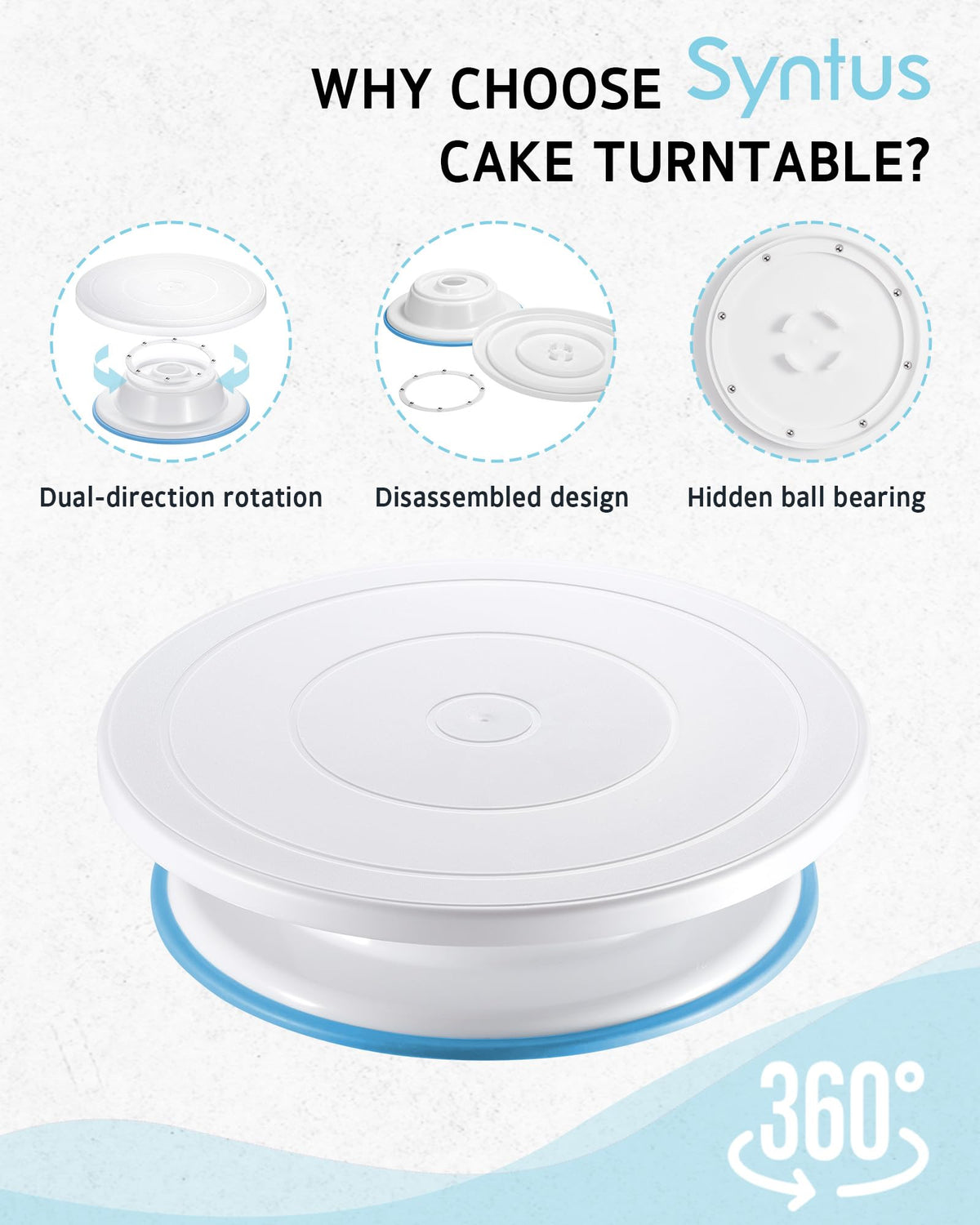 Syntus 11-inch cake turntable in action for smooth decorating