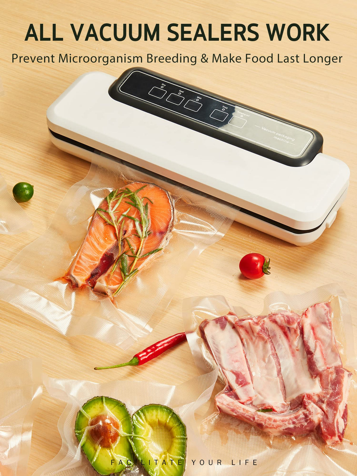 Syntus durable bags support organized storage of vegetables, seafood, and more.