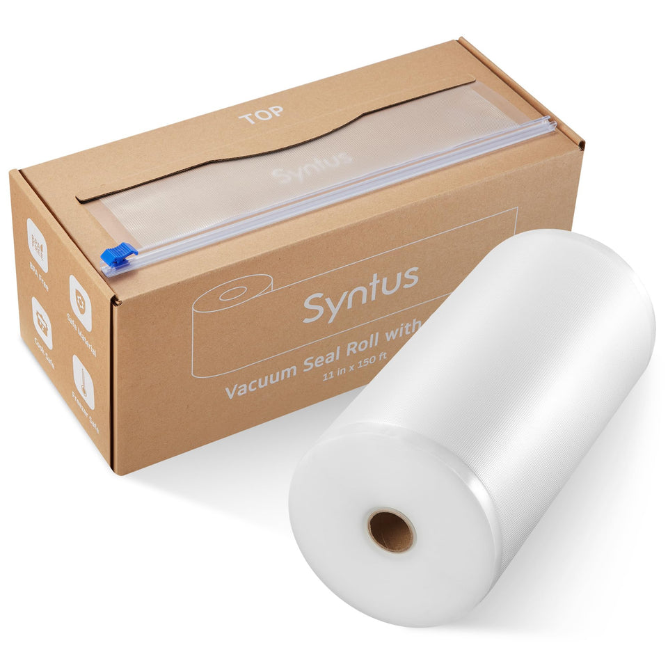 Syntus 11x150 vacuum bags with cutter for precise sizing during meal prep