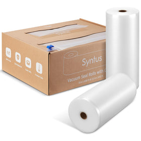 Syntus vacuum sealer bags with cutting feature for precise sizing during meal prep.