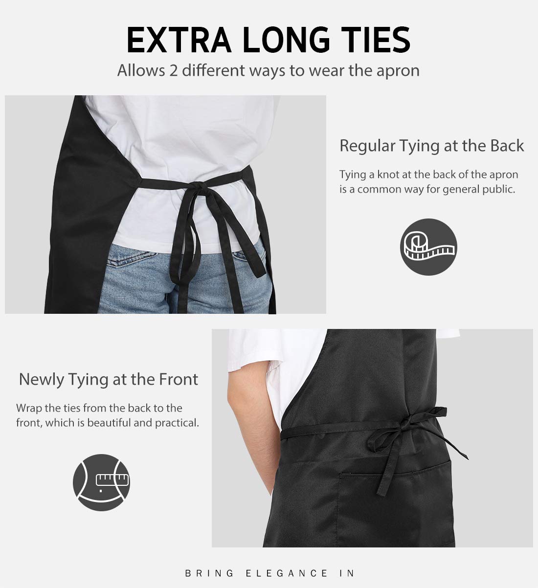 Syntus black bib apron is machine washable and wrinkle-free.