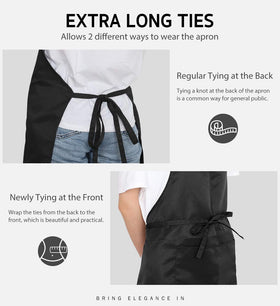 Syntus black bib apron is machine washable and wrinkle-free.