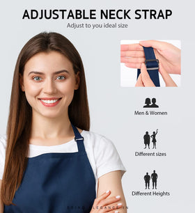 Syntus bib apron machine-washable for easy care.