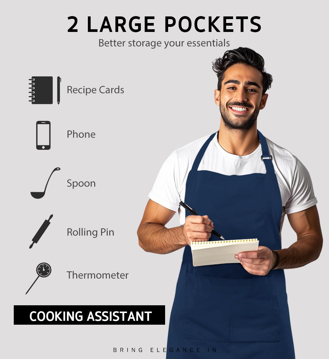 Syntus bib apron two front pockets for tools and phone.
