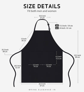 Syntus bib apron showing two large pockets for tools and recipe cards.