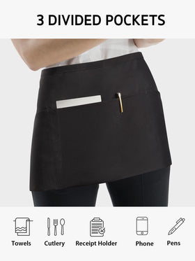 Syntus black cotton waist apron showing soft fabric and durable construction.