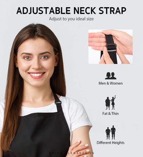 Syntus apron is machine washable and wrinkle-resistant for quick cleanup.