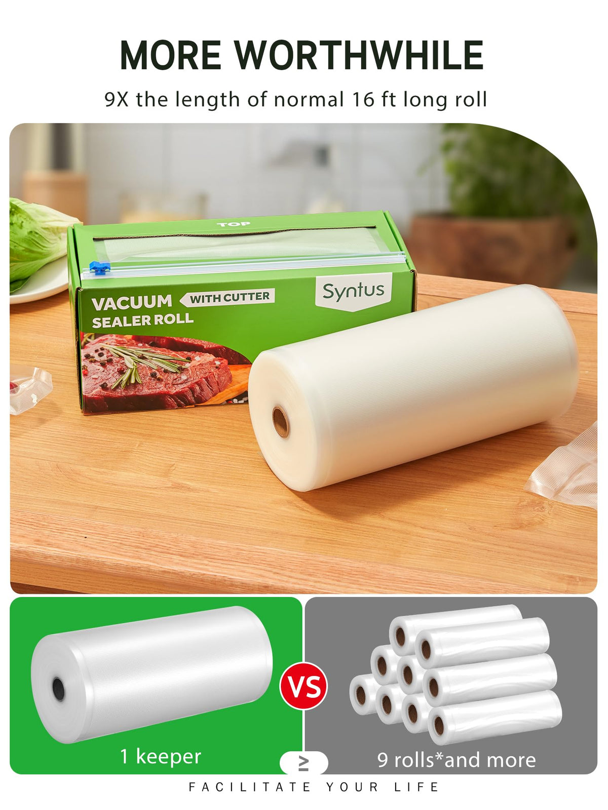 Syntus single-side embossed bag improves sealing and leak prevention.