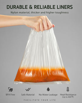Syntus liner inside cooker ready for ingredients, helping keep cooker clean.
