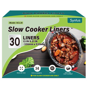 Syntus slow cooker liner 13x21 in use, simplifying meal prep and cleanup.