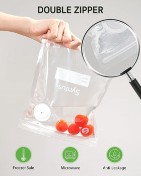 Syntus reusable zipper enables resealing after each use.