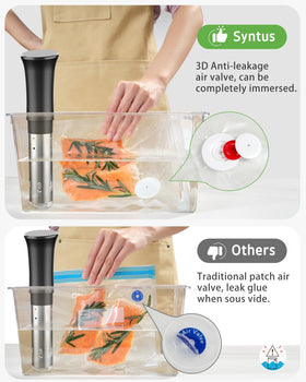 Syntus silicone air valve close-up for sous vide use.