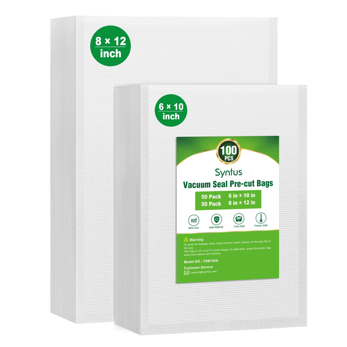 Syntus vacuum sealer bags 8x12 quart pack for meal prep and freshness