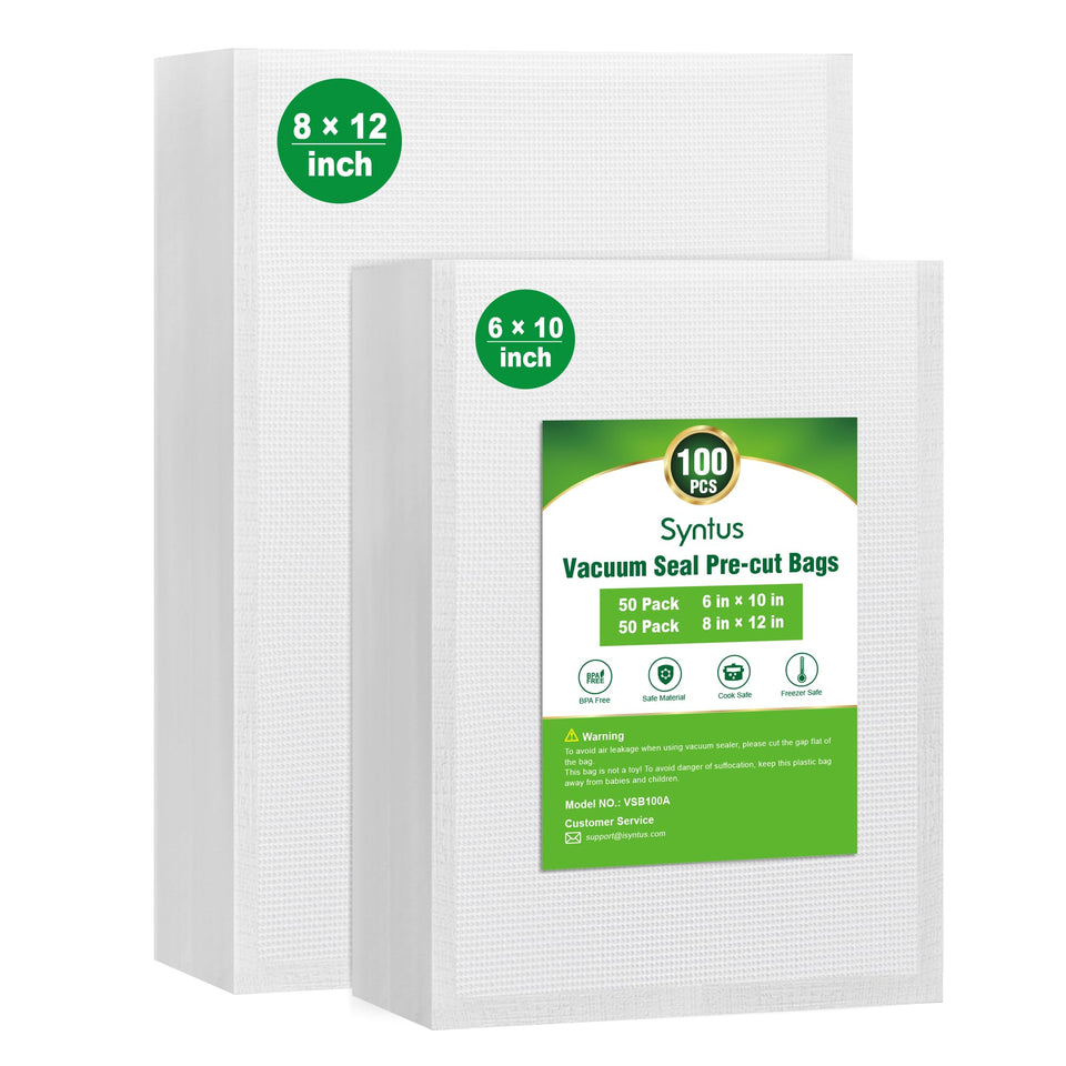 Syntus vacuum sealer bags 8x12 quart pack for meal prep and freshness