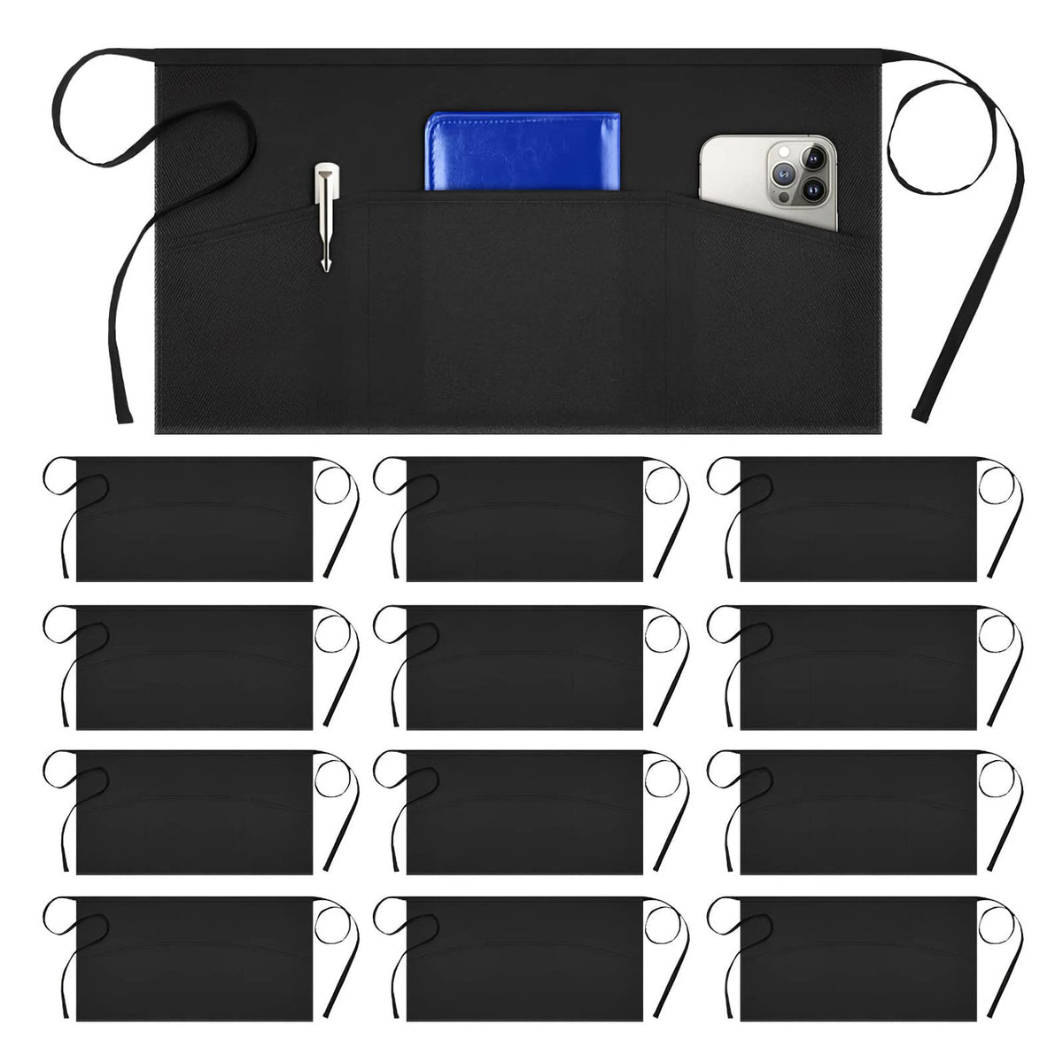 Syntus waist apron with 3 pockets, front view, ideal for servers.