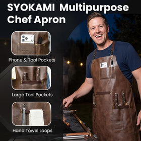 SYOKAMI apron with multiple pockets and copper rivets for tool storage